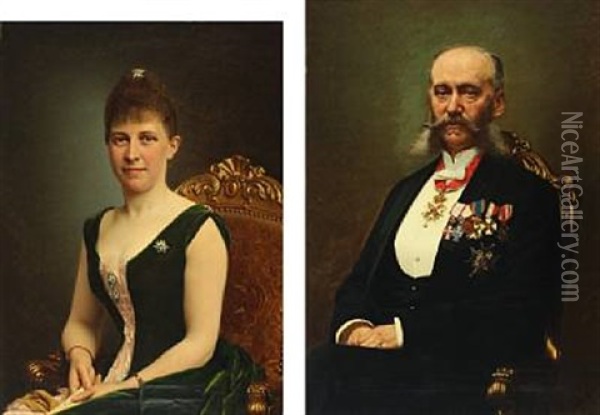 A Pair Of Portraits Of Augustin Cyrille Vilhelm Victor Gamel And Wife Emma Johanne Emilie Gamel (pair) Oil Painting - Hans Christian Jensen