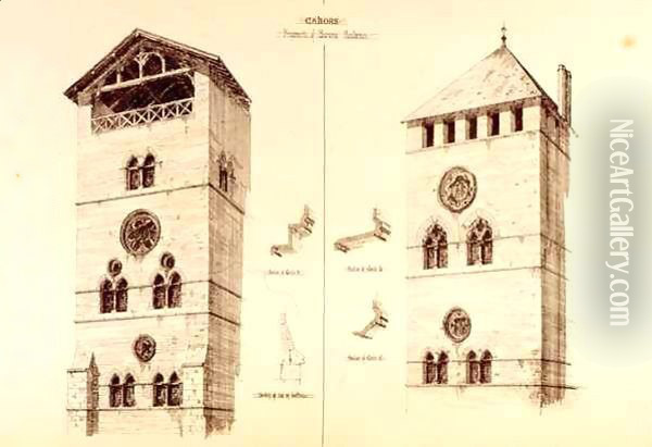 Fragments of Baronial Residences, Cahors, France, from 'Examples of the Municipal, Commercial, and Street Architecture of France and Italy from the 12th to the 15th Century' Oil Painting - R. Anderson