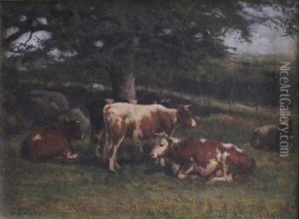 Untitled - Cows Oil Painting - George Arthur Hays