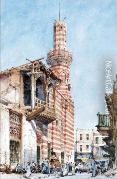A Street Scene, Cairo; Entering The Mosque, Algiers Oil Painting - Gabriele Carelli