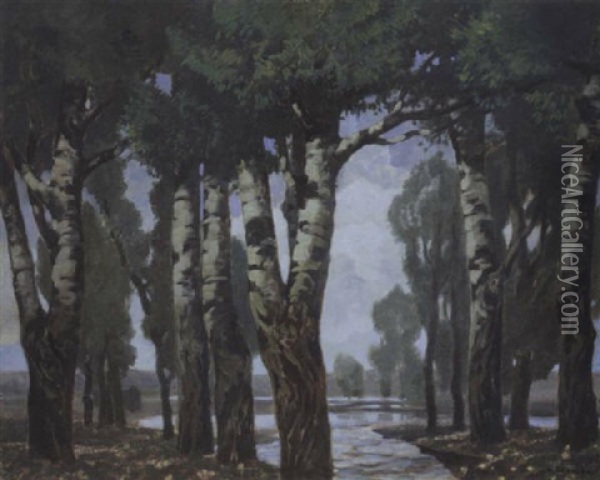 Birken Im Moor Oil Painting - Ludwig Dill