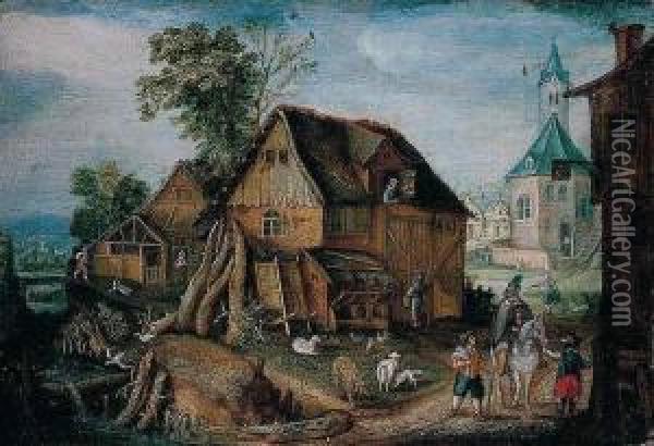 Village Oil Painting - Mattheus Adolfsz Molanus