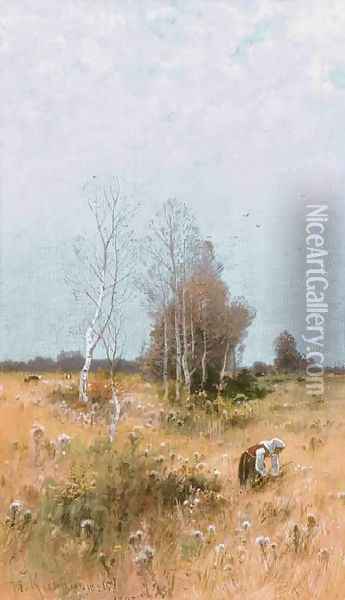 Collecting Dry Twigs Oil Painting - Roman Kochanowski
