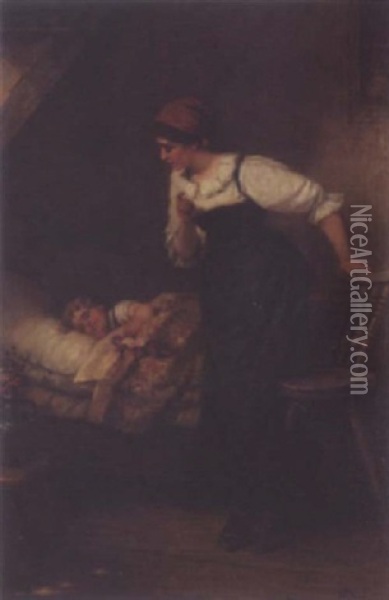 The Sleeping Child Oil Painting - Wilhelm Roegge the Younger