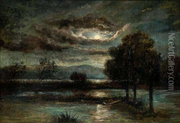 Landscape In Moonlight Oil Painting - Arkhip Ivanovich Kuindzhi