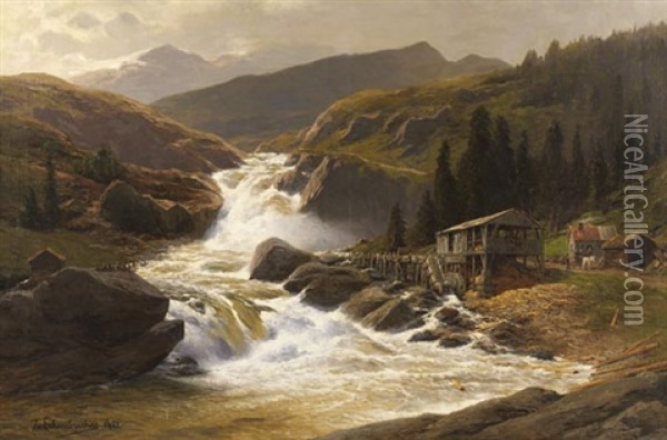 Sagemuhle In Norwegischer Landschaft Oil Painting - Karl Paul Themistocles von Eckenbrecher
