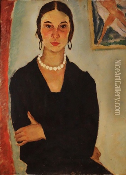Woman's Portrait Oil Painting - Stefan Dimitrescu