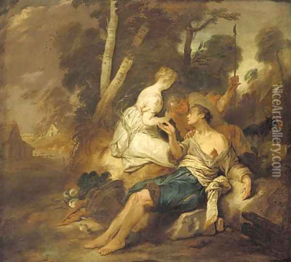 A wooded landscape with figures resting before a tree Oil Painting - Jean Francois de Troy
