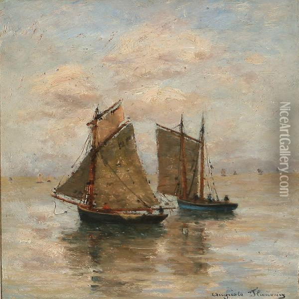 Marine Scene With Numerous Sailboats Oil Painting - Marie-Auguste Flameng