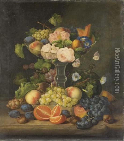 Nature Morte Aux Fleurs Et Aux Fruits Oil Painting - Georg Seitz