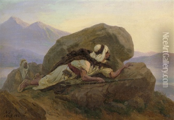 Algerische Krieger In Den Bergen Oil Painting - Niels Simonsen