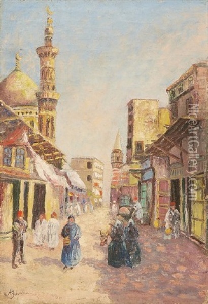Belebte Strasenszene In Kairo Oil Painting - Adolfo Belimbau