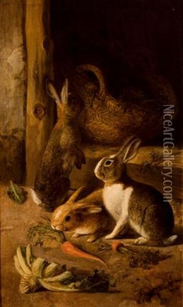 Conejos Oil Painting - Federico Jimenez y Fernandez