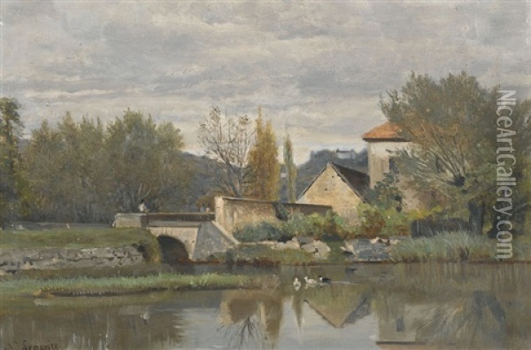 Pont A Artemare Oil Painting - Nathanael Lemaitre