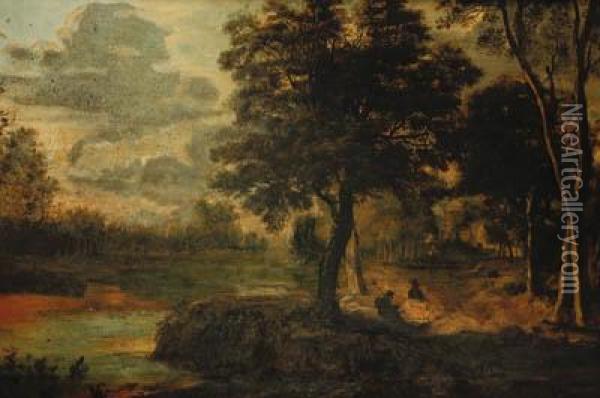 A Wooded Landscape With Travellers On A Track Oil Painting - Jan Wijnants