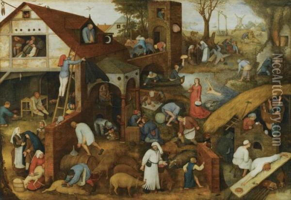 Flemish Proverbs Oil Painting - Pieter The Elder Brueghel