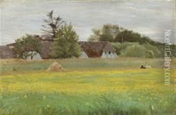 Summer Landscape With A Thatched Farmhouse Oil Painting - Peter Vilhelm Ilsted