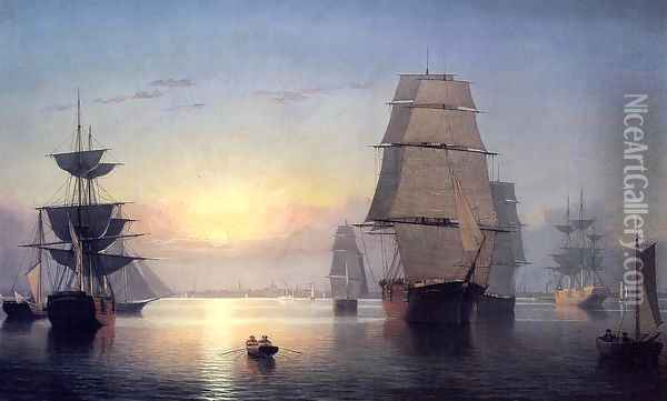 Boston Harbor at Sunset 1850 1855 Oil Painting - Fitz Hugh Lane
