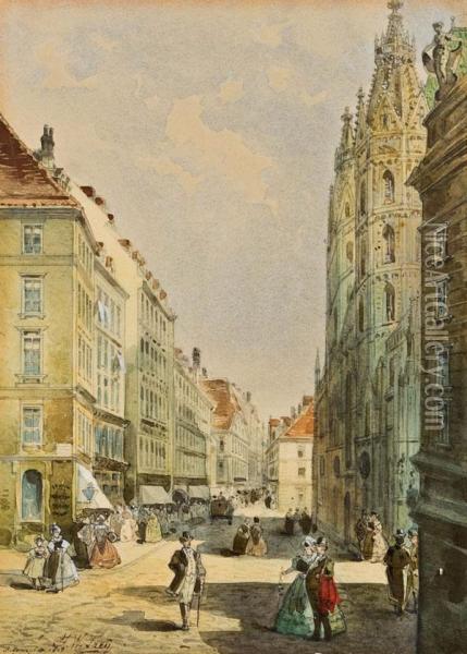 Stephansplatz In Wien Oil Painting - Johann Wilhelm Frey