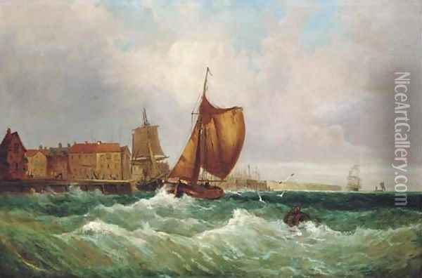 Fishing boats running out of harbour Oil Painting - English School
