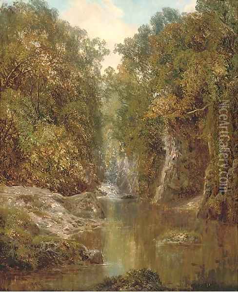 A wooded river landscape Oil Painting - Alfred Augustus I Glendenning