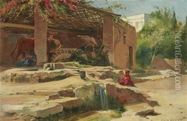 Sakkieh Dans Un Jardin D'egypte Oil Painting - Eugene Alexis Girardet