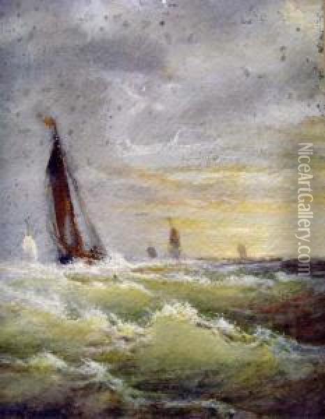 Segelschiff In Bewegter See Oil Painting - Martinus Jacobus Nefkens