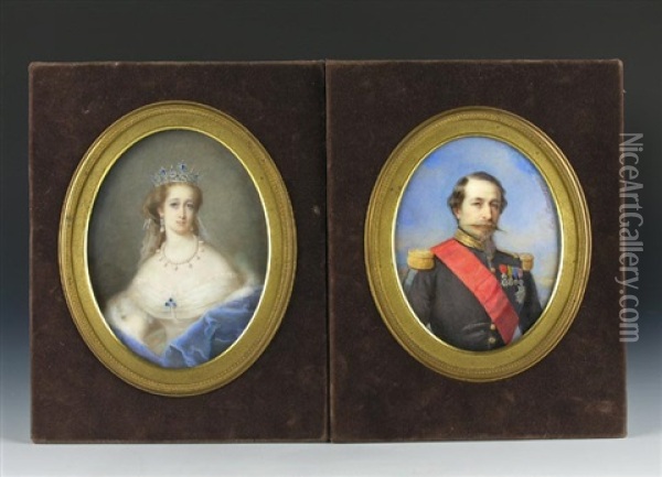 Portrait Napoleon Iii. Kaiser Von Frankreich  (+ Portrait Eugenie, Kaiserin Von Frankreich; Pair) Oil Painting - Pierre Paul Emmanuel de Pommayrac