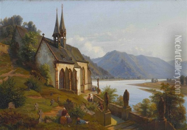Rheinlandschaft Mit Gotischer Kapelle Oil Painting - Carl Ferdinand Dahl