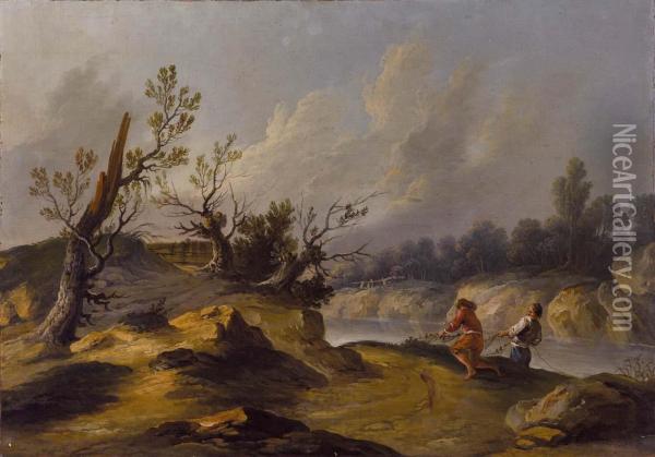 Pescatori In Riva Al Fiume Oil Painting - Charles Louis Clerisseau