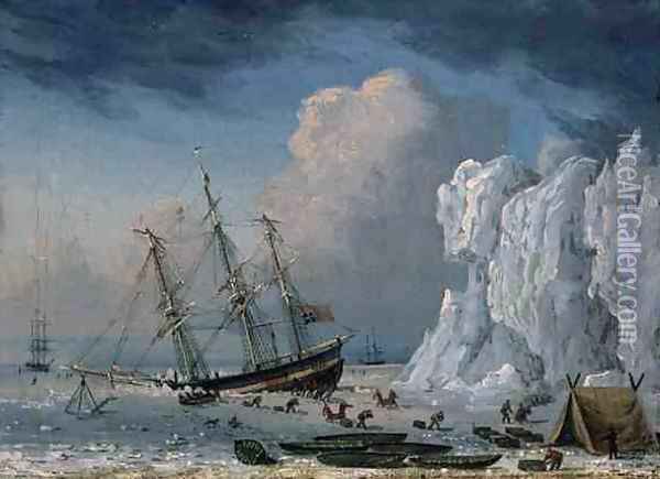 Caught in the Ice 1830 Oil Painting - Thomas A. Binks