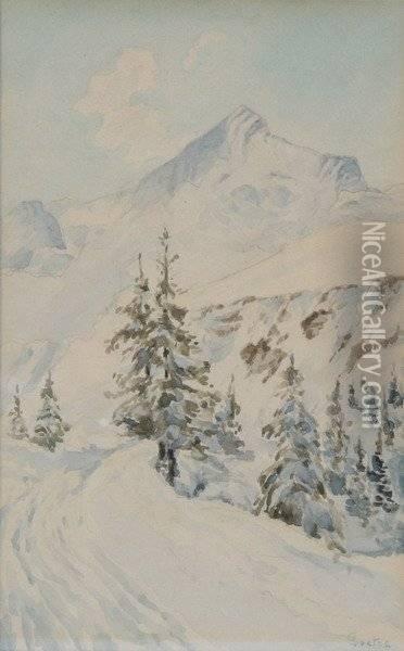 Mountain Snow Scene Oil Painting - Sigismund Christian Hubert Goetze