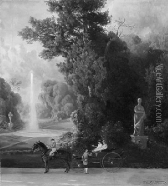 Zweispannige Kutsche Im Park Oil Painting - Felix Kreutzer