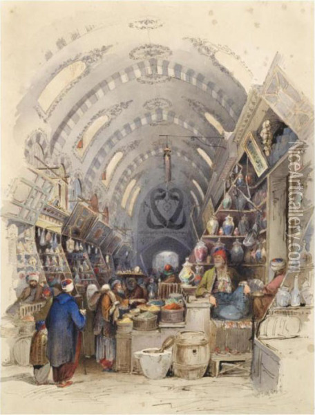 The Spice Bazaar (misir Carsisi), Istanbul Oil Painting - Amadeo Preziosi