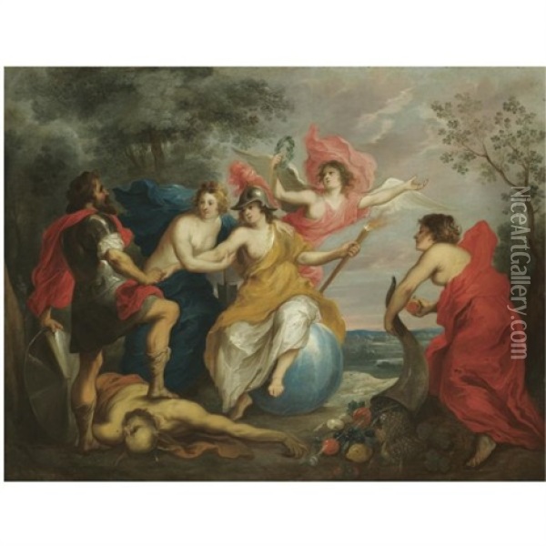 An Allegory Of Good Government - Minerva Protecting Ceres From War Oil Painting - Guillaume Forchondt the Elder