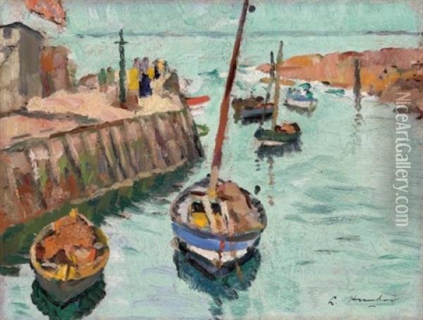 The Harbour At Lower Largo Oil Painting - George Leslie Hunter