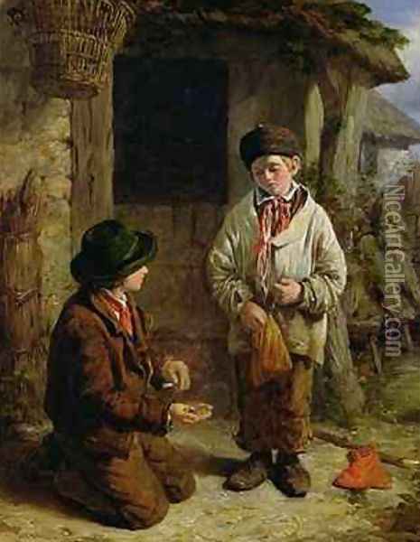Boys Playing with Marbles Oil Painting - David Hardy