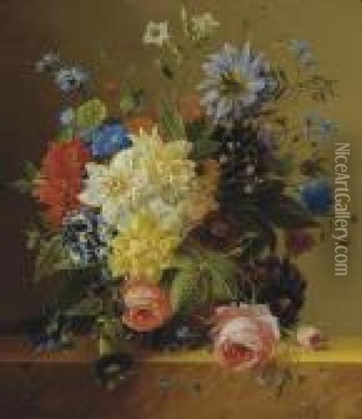 An Opulent Flower Still Life Oil Painting - Arnoldus Bloemers