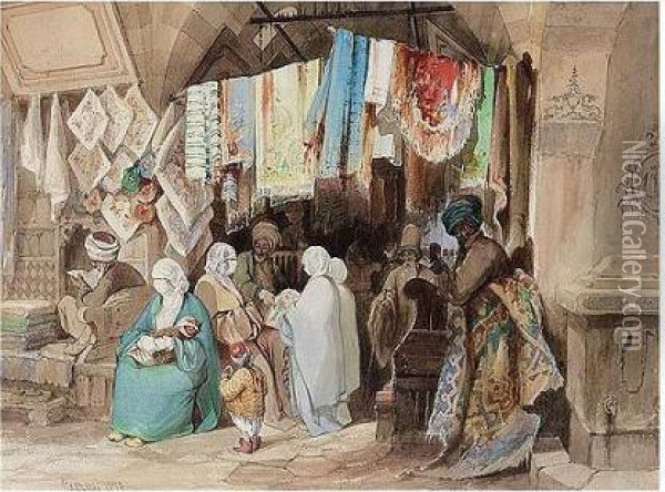 A Turkish Bazaar Oil Painting - Amadeo Preziosi