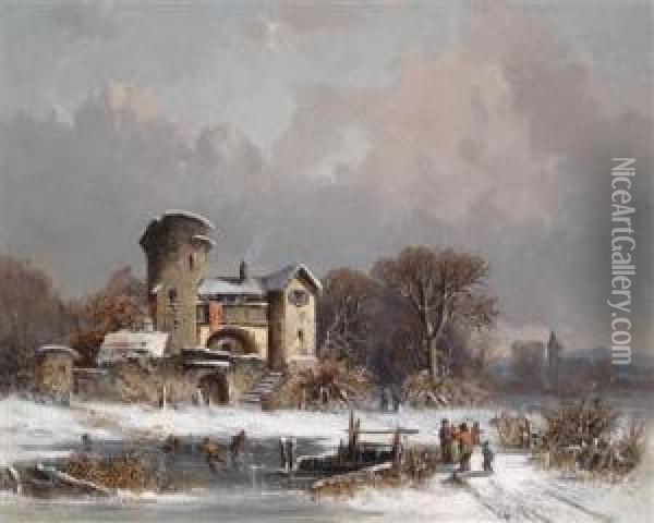 Wintervergnugen Oil Painting - August Schliecker