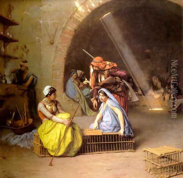 Almehs playing Chess in a Café Oil Painting - Jean-Leon Gerome