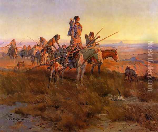 In the Wake of the Buffalo Hunters Oil Painting - Charles Marion Russell