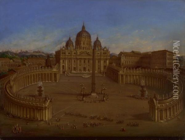 Ansicht Des Petersplatzes In Rom Mit Figurlicher Staffage Oil Painting - Joseph Bolzern