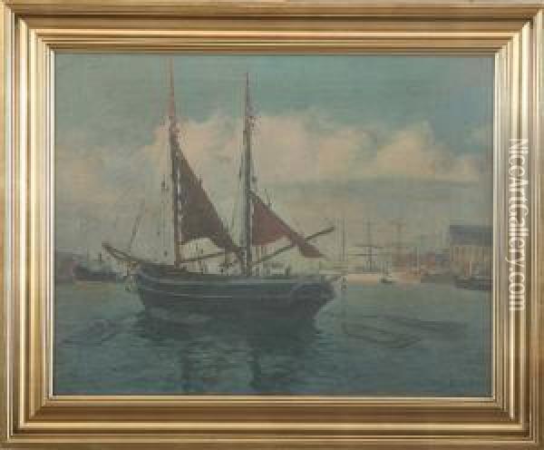 Scenery Form The Port Of Copenhagen Oil Painting - Christian Bogo