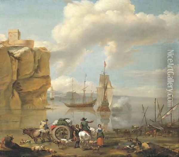 A coastal landscape with a horseman Oil Painting - Abraham Jansz. Begeyn