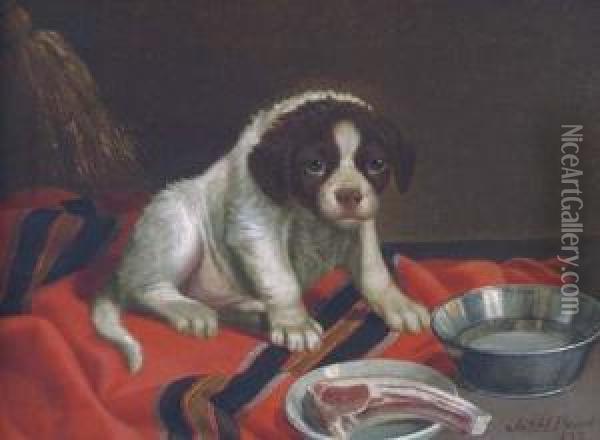 Puppy's Supper Oil Painting - James Henry Beard