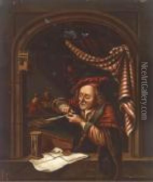 The Dentist; And The Tax Collector Oil Painting - Gerrit Dou