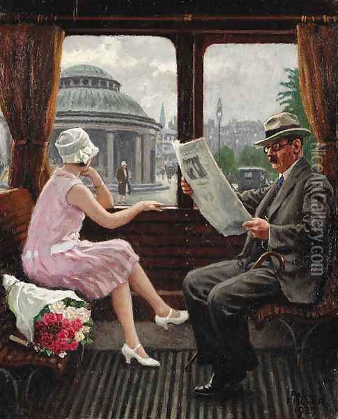 In the train compartment Oil Painting - Paul-Gustave Fischer