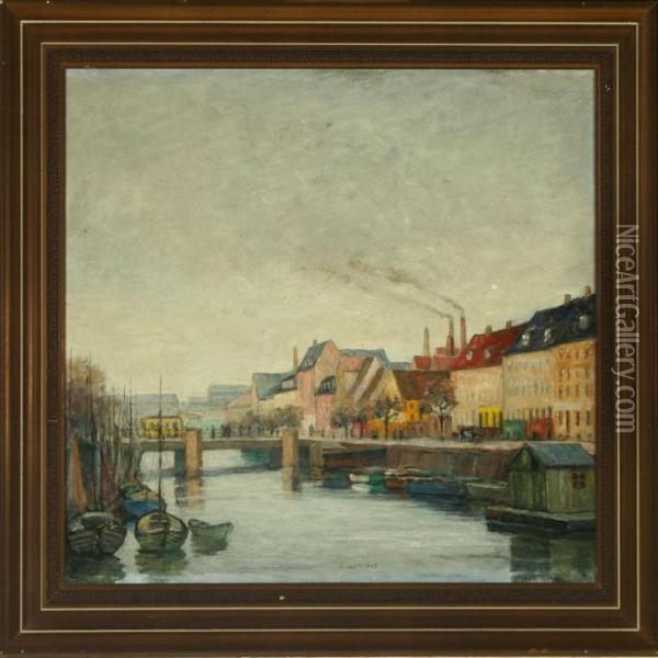 Channel Scenery From Copenhagen Oil Painting - Johan Gudmann Rohde