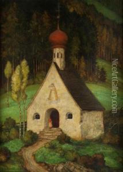 Frau An Einer Waldkapelle Oil Painting - Matthaus Schiestl